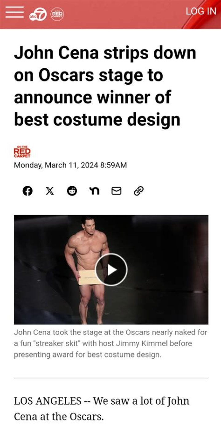 John Cena strips down on Oscars stage to announce winner of best costume design ABC13 Houston